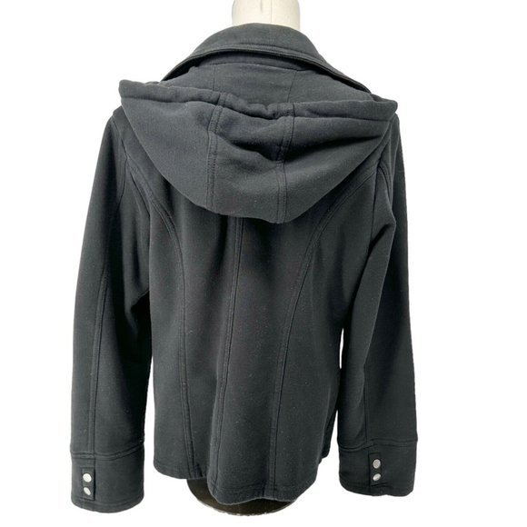 Sebby Hooded Peacoat Women's XL Black Long Sleeve Collar Button Closure Pockets - Picture 6 of 11